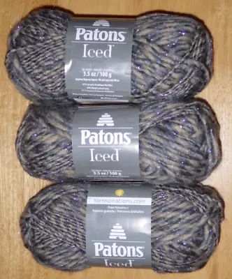 Lot 3 Skeins Patons Iced Yarn 3.5 Oz 98 Yd Sparkly Acrylic/Wool Limestone • $14.99