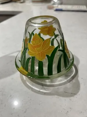 Yankee Candle Small Glass Daffodil Yellow Green Glass Shade And Plate • £5
