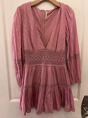 Free People Women's Pink V Neck The Delightful Mini Dress Size 6 • $65