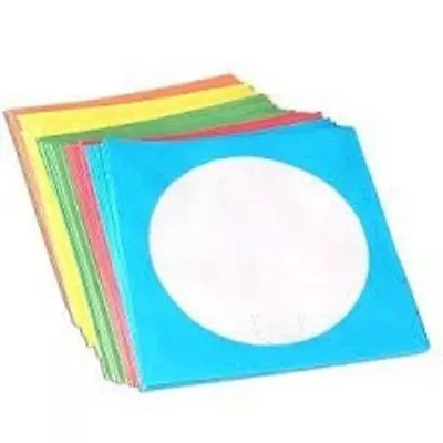 100 X Coloured CD Paper Sleeves With Window For 1 Disc Front Pack Of 100 Sleeves • £7.95
