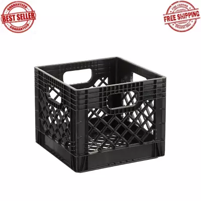 16 QT Plastic Heavy-Duty Plastic Square Milk Crate Black (FREE SHIPPING) • $10.99