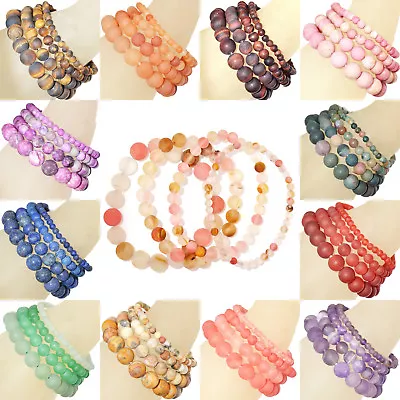 Natural Matte Gemstone Round Beads Beaded Stretch Bracelet 4mm 6mm 8mm 10mm • $3.46