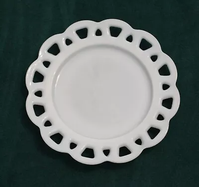 Vintage White Milk Glass Open Lace Edge Salad Plate 8 3/8 Inches • $2.25