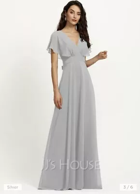 JJ’s House UK 10 Silver A Line Floor Length  Bridesmaid Dress BNWT • £19.99