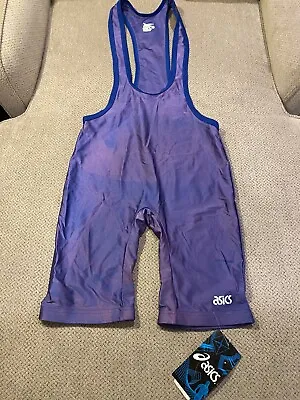 Mens Vintage Asics Low Cut Shiny Blue Purple Wrestling Singlet 1980s Medium • $195