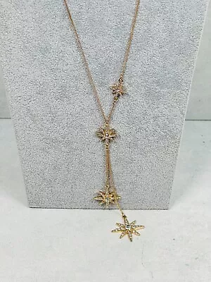 J. Crew Necklace Y Drop Station Stars Pave Rhinestone Gold Tone 38  Jewelry • $29.95
