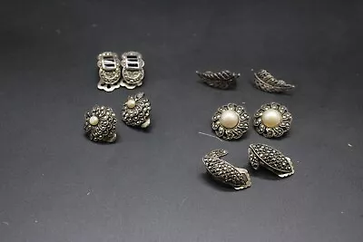 T X5 Vintage Sterling Silver 925 Clip On Stud Marcasite Earrings 30g • £0.99