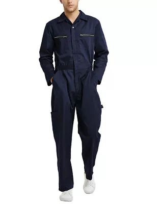 Men's Long Sleeve Coverall With Zipper Pockets Mechanic Worker Uniform Jumpsuits • $44.19