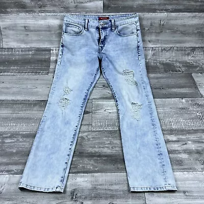 GUESS Jeans Mens 33 Distress Ripped Light Blue Bleached Y2k Denim Cotton Blend • $14.41