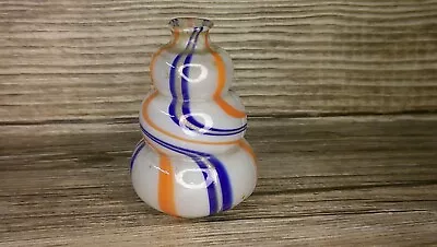 Antique German Striped Glass Miniature Perfume Bottle No Lid Orange & Blue   Z93 • $89.95