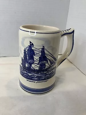 VTG Hand Painted Blue Delft Holland Dutch Beer Stein Mug Whale Ship Gratitude • $19.98