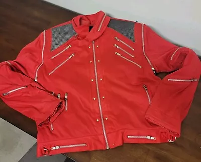 Vtg 80s Andre De Leure Michael Jackson Beat It Red Zipper Clad Mesh  Jacket Sz L • $38