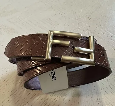 New $690 Fendi Men FF Logo Reversible Leather Belt Chocolate Brown One Size • $335.75