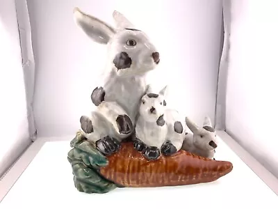 Vintage Majolica Rabbit Centerpiece Carrots Three Bunny’s Excellent 9” • $85