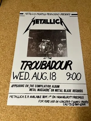 Metallica 1982 Live At The Troubadour Hollywood CA Cardstock Concert Poster • $8.99