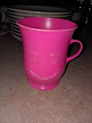 Vintage Kool-aid Man Face 3 3/4  Tall Plastic Pink Cup With Handle • $9