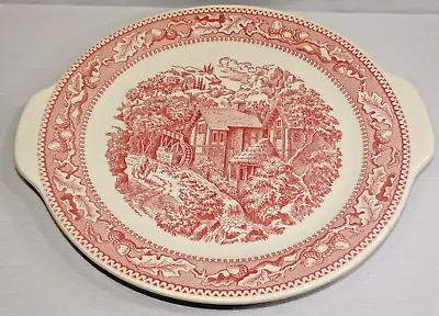 Royal Ironstone Memory Lane Red Pink Transferware Handled Cake Plate Ohio (t) • £19.29