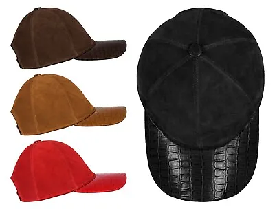 UNISEX BASEBALL CAP Suede Soft Leather Hip-Hop Cap Croc Print Leather Visor • £21.24