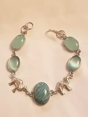 Sterling Silver 925 Amazonite & Blue Moonstone Bracelet 7  • $50