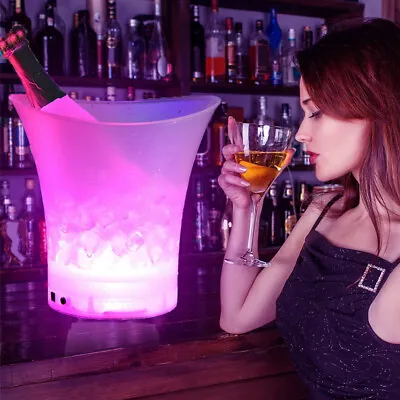 LED Colour Changing Ice Bucket Acrylic Beer Cooler Champagne Drinks Wine Bar 5L • £7.59