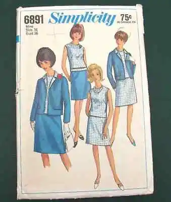 Vintage Skirt Suit Sewing Pattern Jacket Simplicity 6891 Women's Size 16 Uncut • $6.99