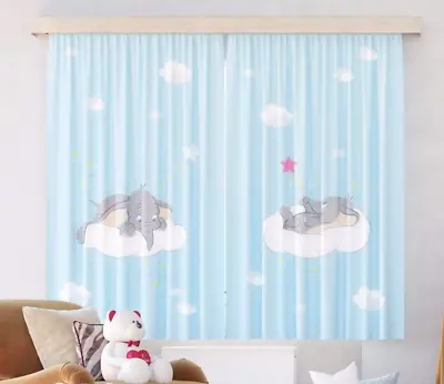 Pair Of Dumbo Curtains Kid's Bedroom Disney Design 180x160 Cm Baby Boy Girl Blue • £38.98