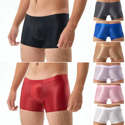 Mens Silky Satin Boxer Briefs Panties Wetlook Underwear Underpants Trunks Shorts • £7.55