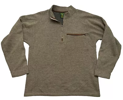 Cabela's Mens M Wool Blend 1/4 Zip Pullover Sweater Fleece Lined Taupe Brown • $24