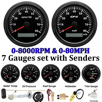 7 Gauge Set 85mm GPS Speedometer 0-80MPH With Senders For Marine Boat Car Truck • $166.51