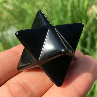 Natural Obsidian Merkaba Star Quartz Crystal Carved Pendant Reiki Healing • $8.82