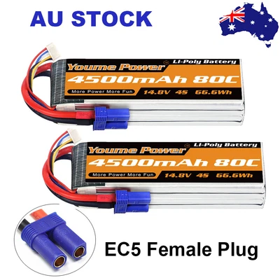 $93.05 • Buy 2pcs Youme 80C 14.8V 4500mAh EC5 4S LiPo Battery For RC Truck Helicopter Drone