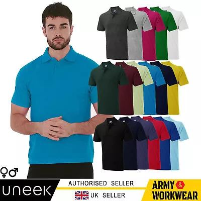 Mens Uneek Ultra Polo Shirt Plain Short Sleeve Regular Fit Casual Ringspun Tops • $7.40