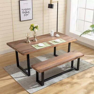 $279.99 • Buy Solid Wood Dining Table With Bench Dining Room Table For 6 Person Kitchen Table