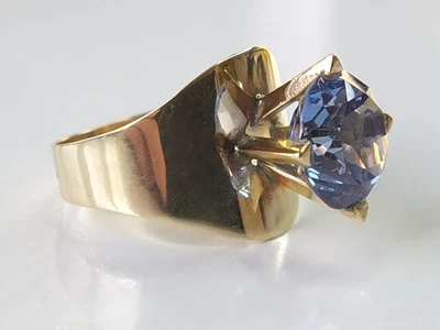 £240 • Buy Vintage Abstract Modernist 9ct Gold Blue Spinel Ring Size O