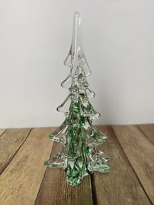 Vintage Murano Style Glass Crystal Green Ribbon Christmas Tree 8” • $78.88