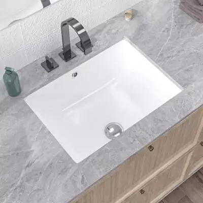 HOMLYLINK Undermount Bathroom Sink 21 L Rectangular Vitreous China In White • $73.07