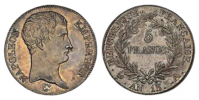 FRANCE. Napoleon I. AN13 (1804-1805)-A AR 5 Francs. NGC AU58. KM 662.1; Gad.-580 • $1465