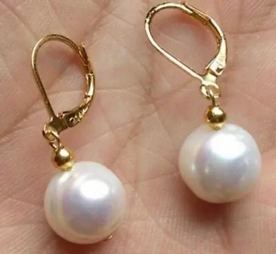 NATURAL AAA+ 11-12MM WHITE SOUTH SEA BAROQUE PEARL EARRING 14K GOLD HOOK Earring • £23.99