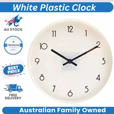 Wall Clock Quartz Round Wall Clock Silent Non-Ticking Battery Operated White AU • $5.50