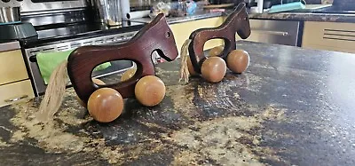 (2) Rare Vintage Wooden Horse On Wheels Collectible-Toys-Heirloom • $99