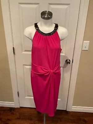 Michael Kors Pink Twisted Front Buckle Ring-Neck Pencil Dress Size Large • $33.56