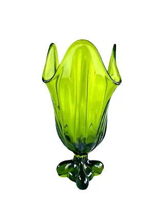 Viking Glass Mid Century Green Handkerchief Vase 10.75  T • $49.99