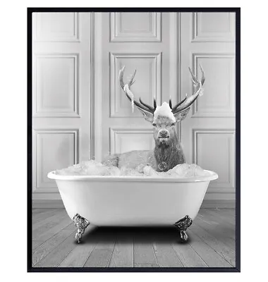 Bathroom Wall Decor Deer Elk Funny Wall Art 10 X 8 Inch Unframed • $29.99