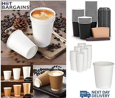 Disposable Coffee Cups & Lids Double Wall Black/Brown/White Cups 8oz/12oz/16oz • £24.49