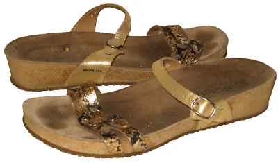 MEPHISTO Ines 3-Strap Gold Reptile Fiesta/Sand Sandals 39 8.5 • $30