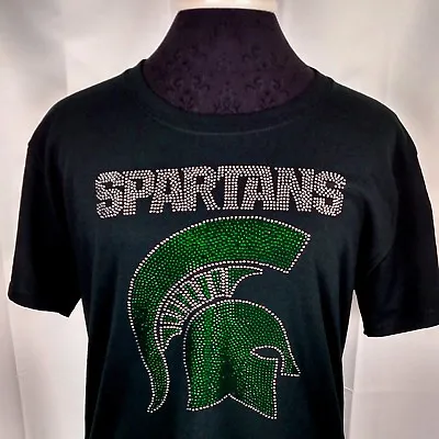 Women's Michigan State Spartans Rhinestone Football T Shirt Tee Bling Lady  • $35.99