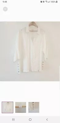 Sigrid Olsen 2x Blouse Top Tunic 100% Linen White • $25