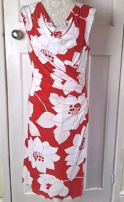 Phase Eight Red / White Floral Sleeveless Cowl Neck Bodycon Jersey Dress Size 14 • £4.99