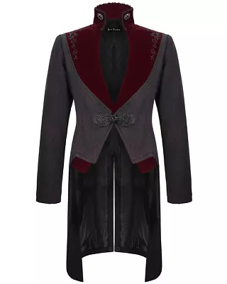 Devil Fashion Mens Gothic Steampunk Tail Coat Morning Jacket Black Red Velvet • $168.42