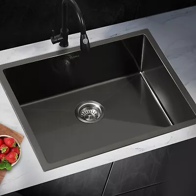 Welba Kitchen Sink Stainless Steel Bathroom Laundry Basin Single Black 60X45CM • $145.90